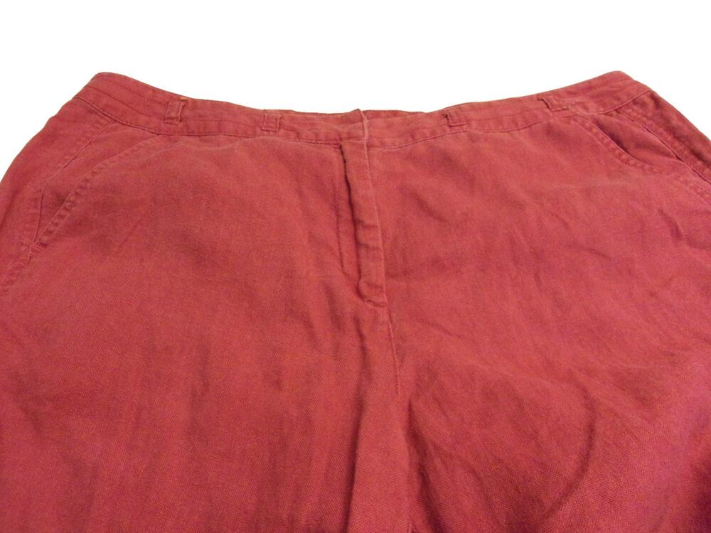 J. Jill Red Linen Cropped  Pants Size 16 Front & Side Pockets Wide Straight Leg